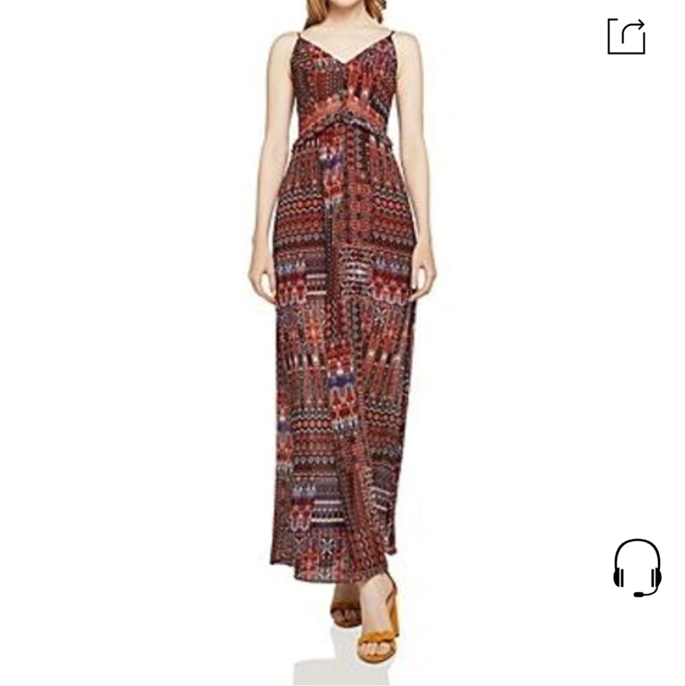 NWT Bcbgeneration Ruffle-detail Printed Maxi Dress In Saffron Multi Size 4